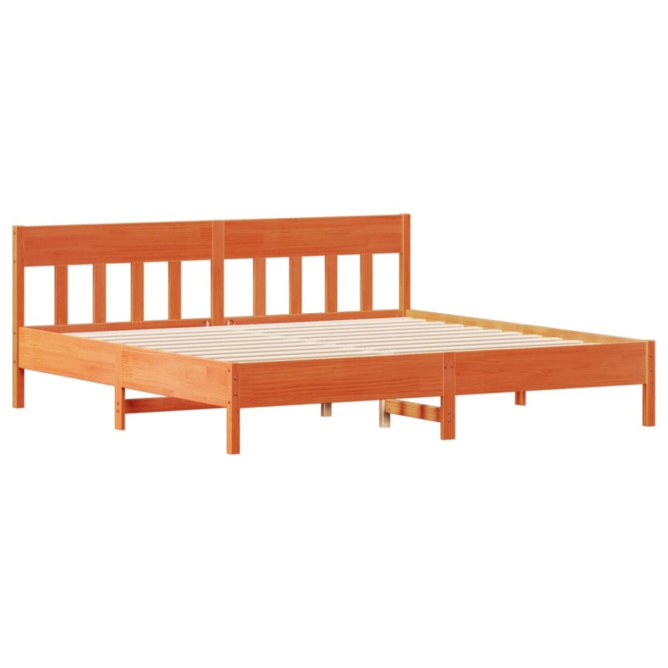 Cama sin colchón madera maciza de pino marrón cera 180x200
