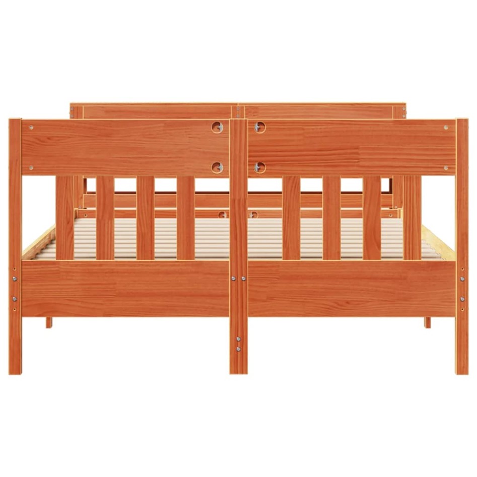 Cama sin colchón madera maciza de pino marrón cera 160x200