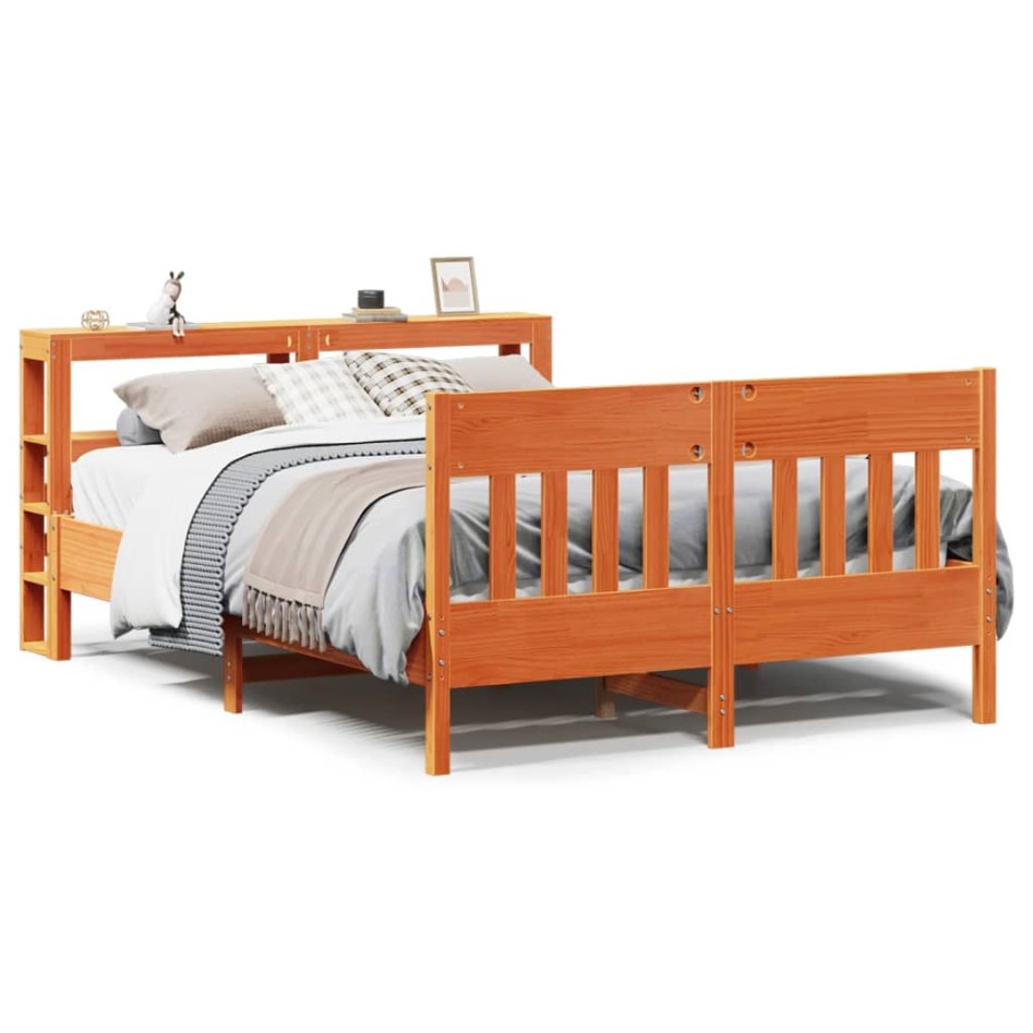 Cama sin colchón madera maciza de pino marrón cera 120x200
