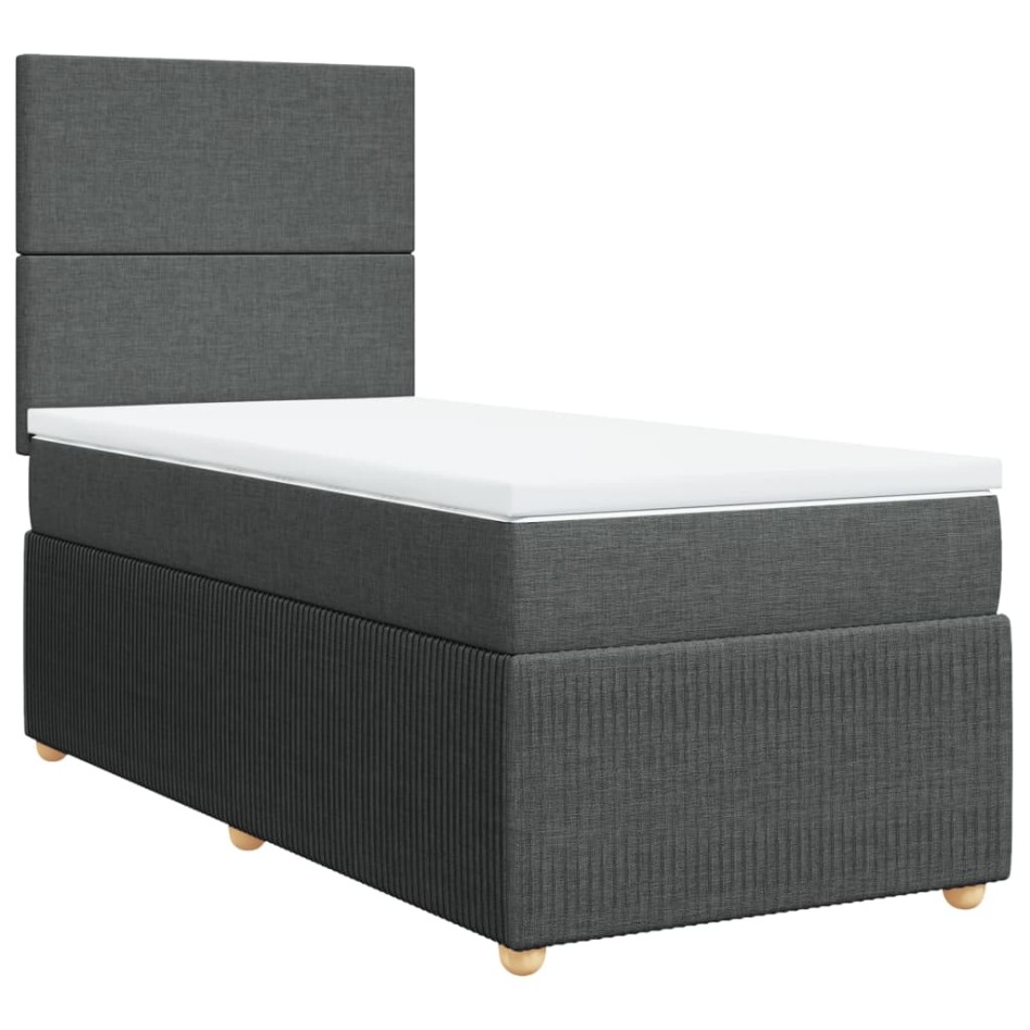 Cama box spring con colchón tela gris oscuro 80x200