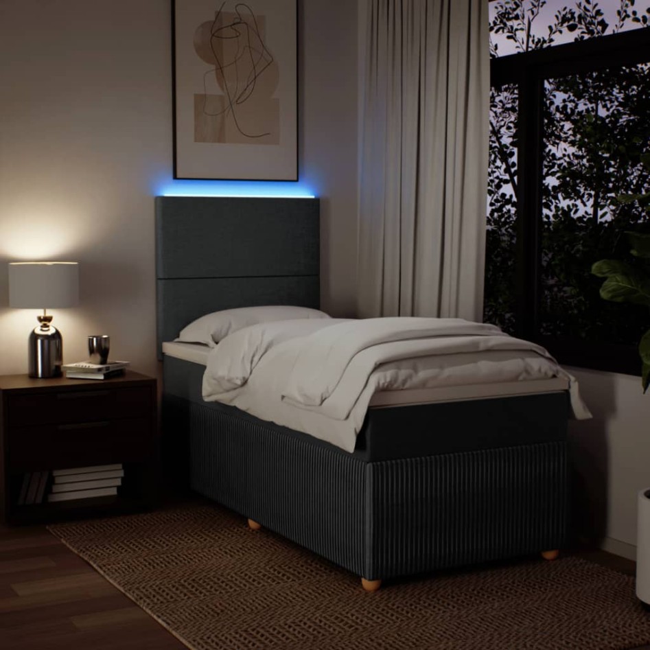 Cama box spring con colchón tela gris oscuro 80x200