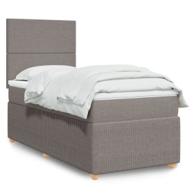 Cama box spring con colchón tela gris taupe 80x200