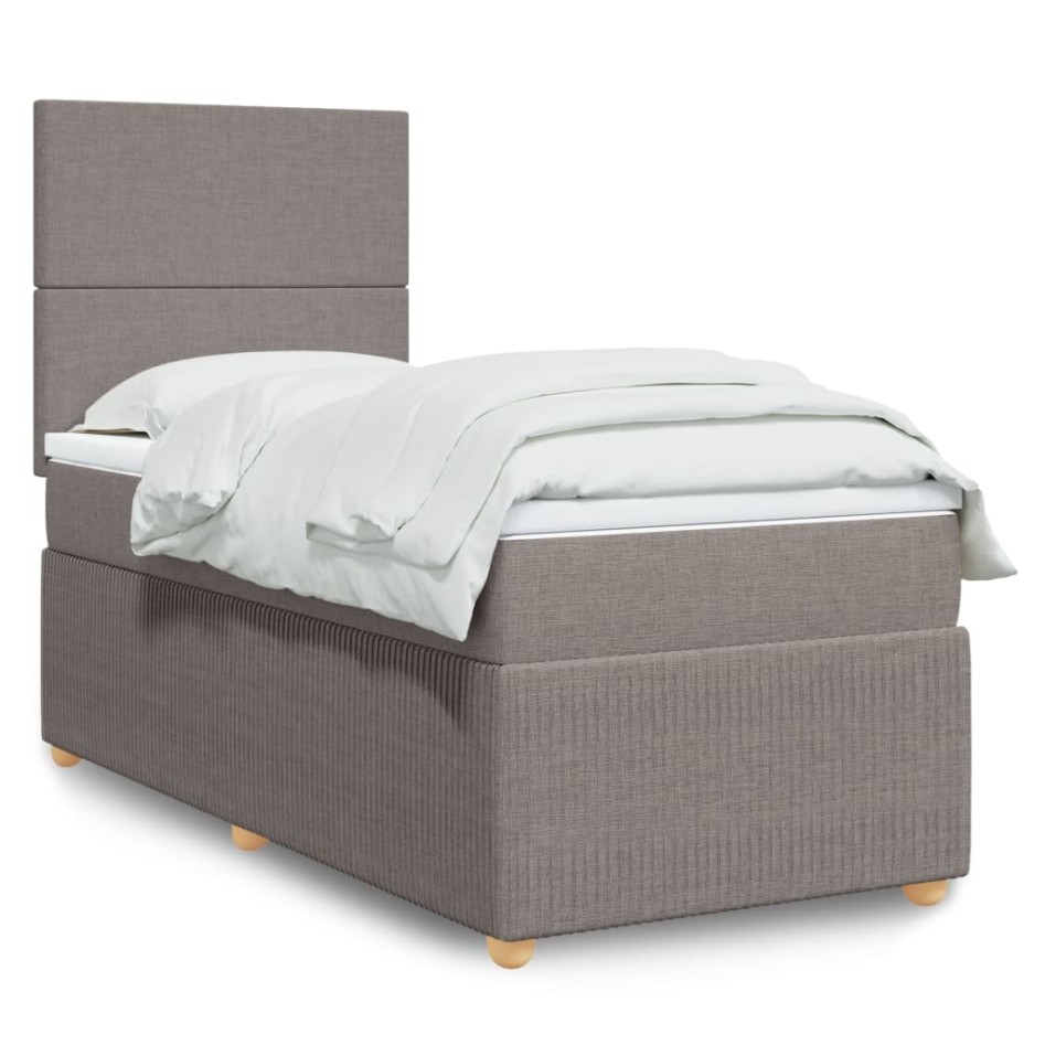 Cama box spring con colchón tela gris taupe 80x200