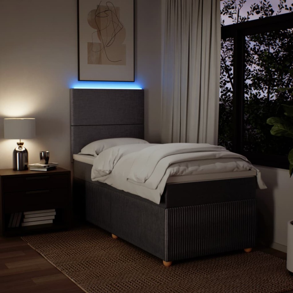 Cama box spring con colchón tela gris taupe 80x200