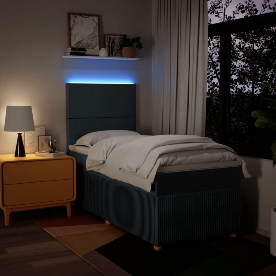 Cama box spring con colchón tela azul 80x200