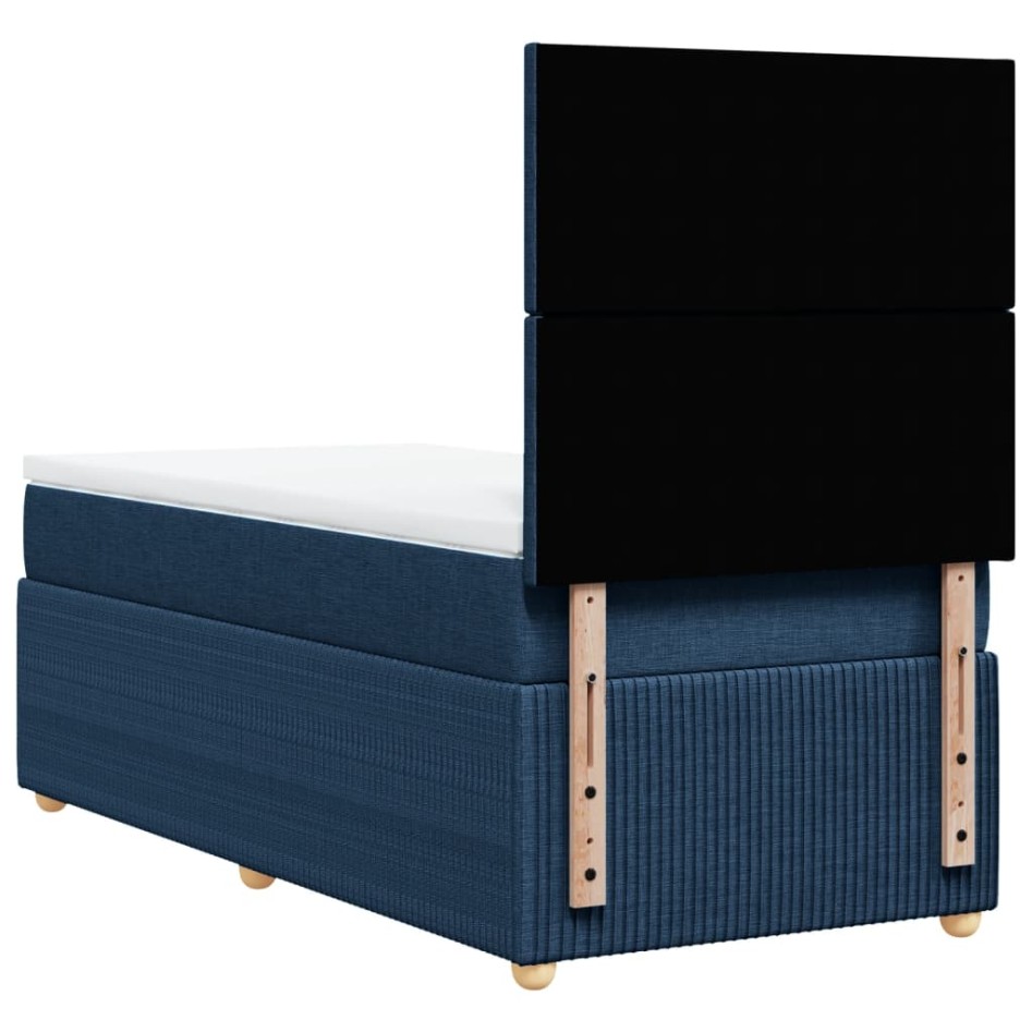 Cama box spring con colchón tela azul 80x200