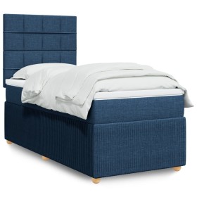 Cama box spring con colchón tela azul 80x200