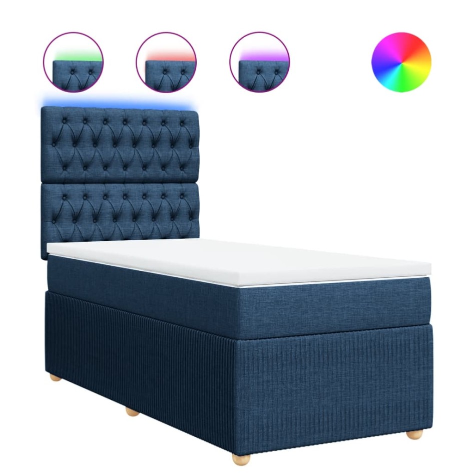 Cama box spring con colchón tela azul 80x200