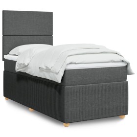 Cama box spring con colchón tela gris oscuro 90x200