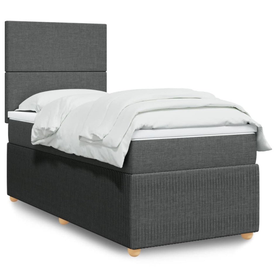 Cama box spring con colchón tela gris oscuro 90x200