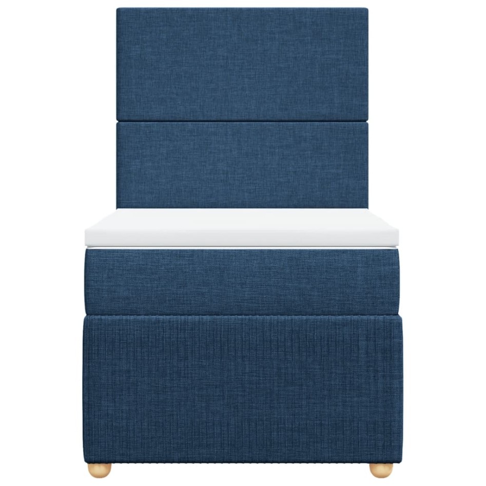 Cama box spring con colchón tela azul 90x200