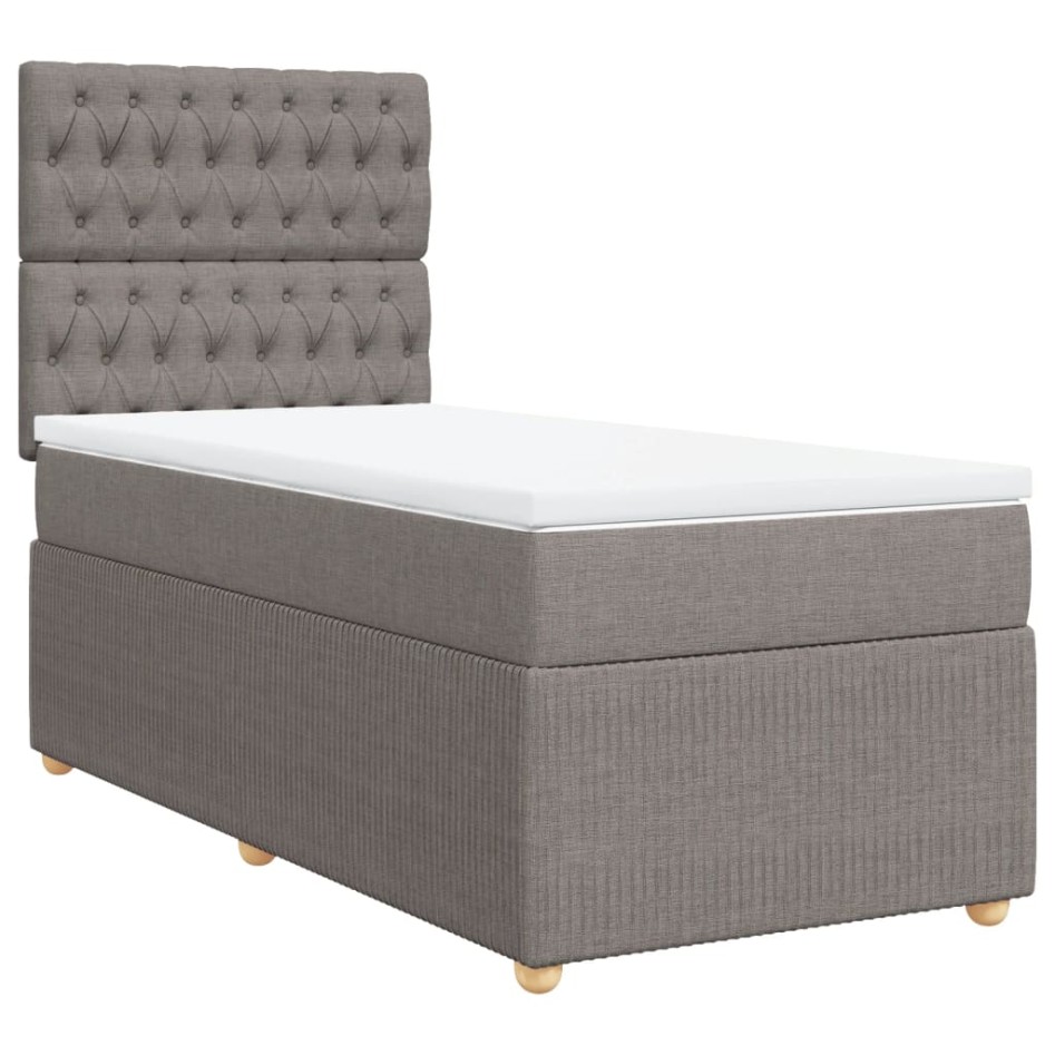 Cama box spring con colchón tela gris taupe 90x200