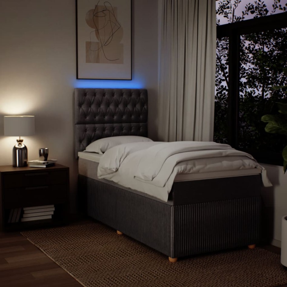 Cama box spring con colchón tela gris taupe 90x200