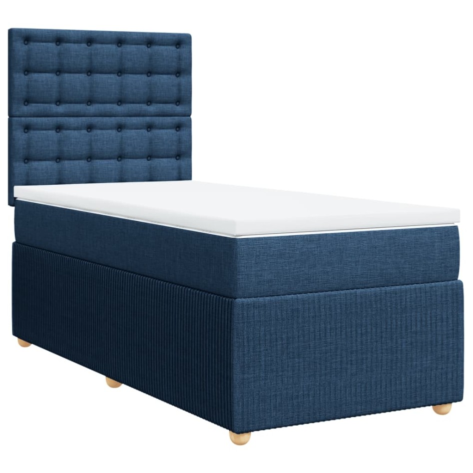 Cama box spring con colchón tela azul 90x200