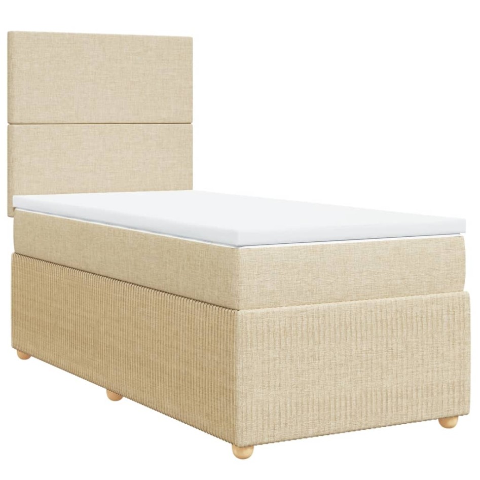 Cama box spring con colchón tela color crema 100x200