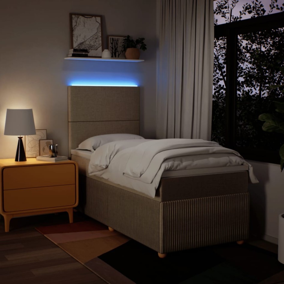 Cama box spring con colchón tela color crema 100x200