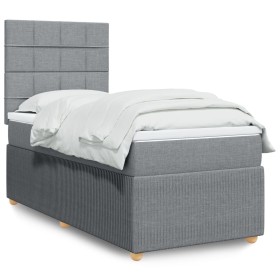 Cama box spring con colchón tela gris claro 100x200