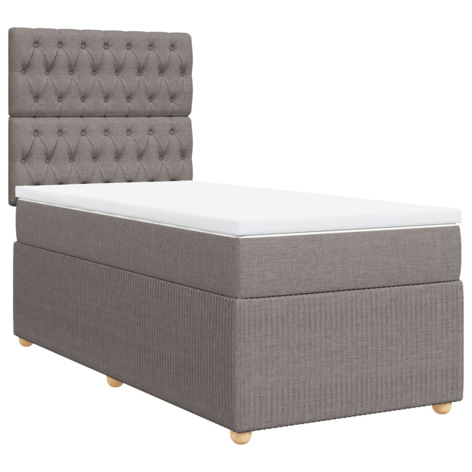 Cama box spring con colchón tela gris taupe 100x200