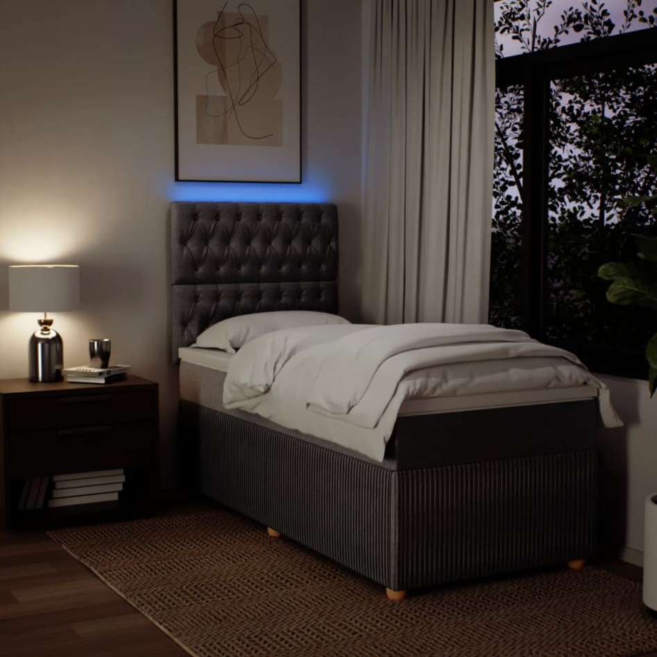 Cama box spring con colchón tela gris taupe 100x200