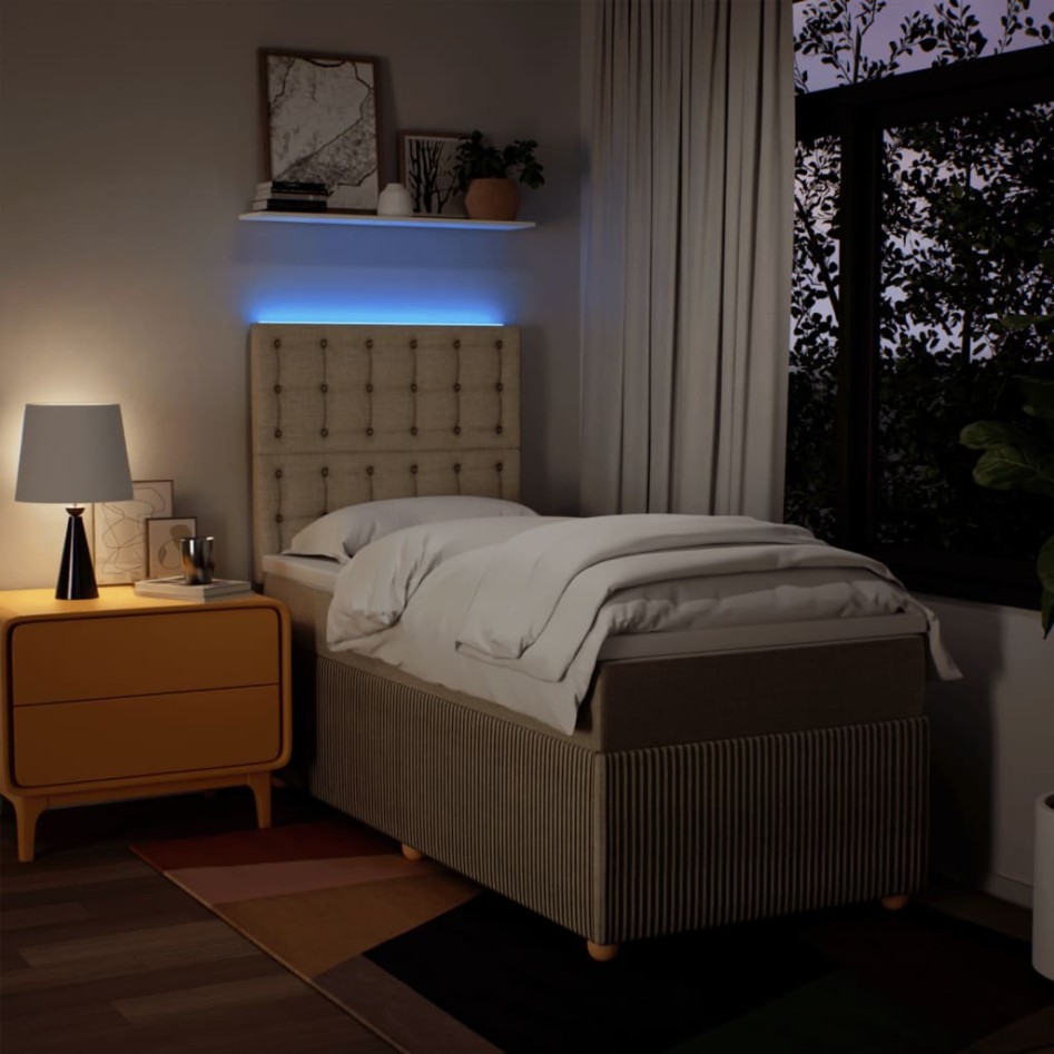 Cama box spring con colchón tela color crema 100x200