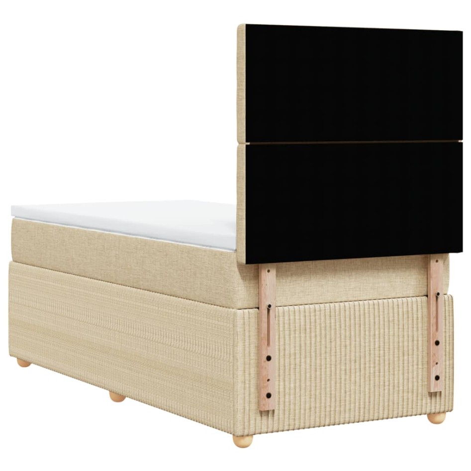Cama box spring con colchón tela color crema 100x200