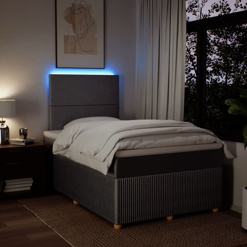 Cama box spring con colchón tela gris taupe 120x190