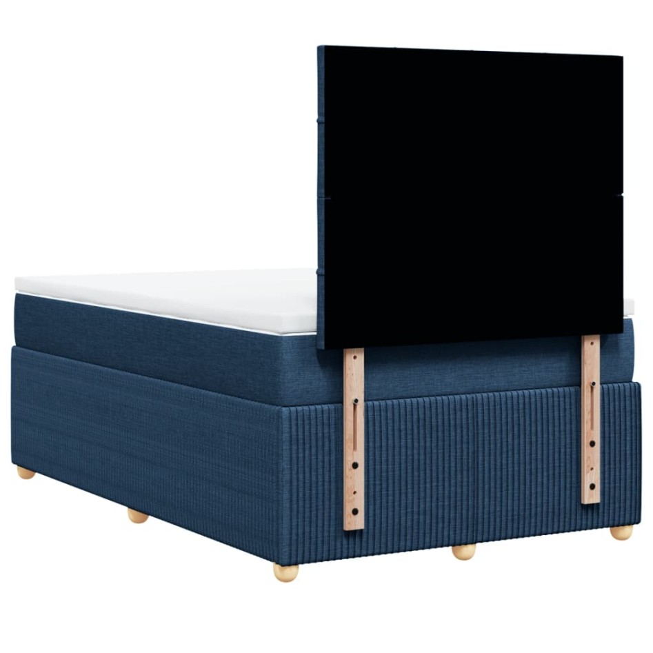Cama box spring con colchón tela azul 120x190