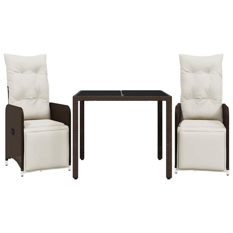 Mesita y sillas jardín 3 pzas y cojines ratán sintético