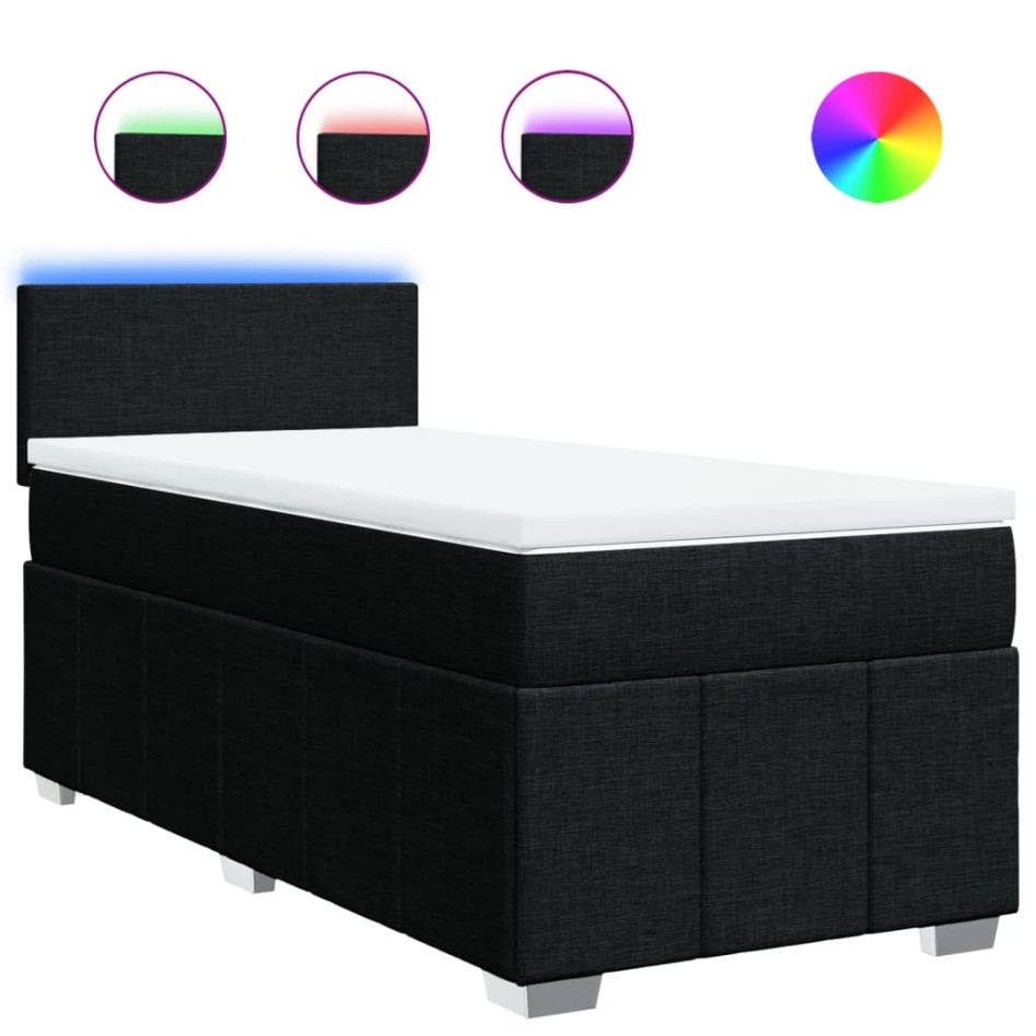 Cama box spring con colchón tela negro 80x200