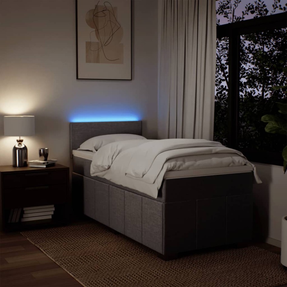 Cama box spring con colchón tela gris taupe 80x200