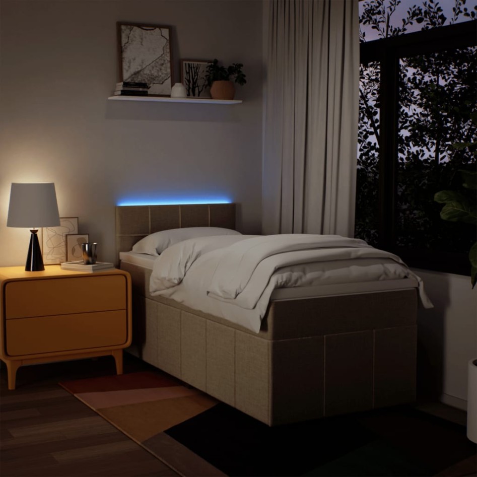 Cama box spring con colchón tela color crema 80x200