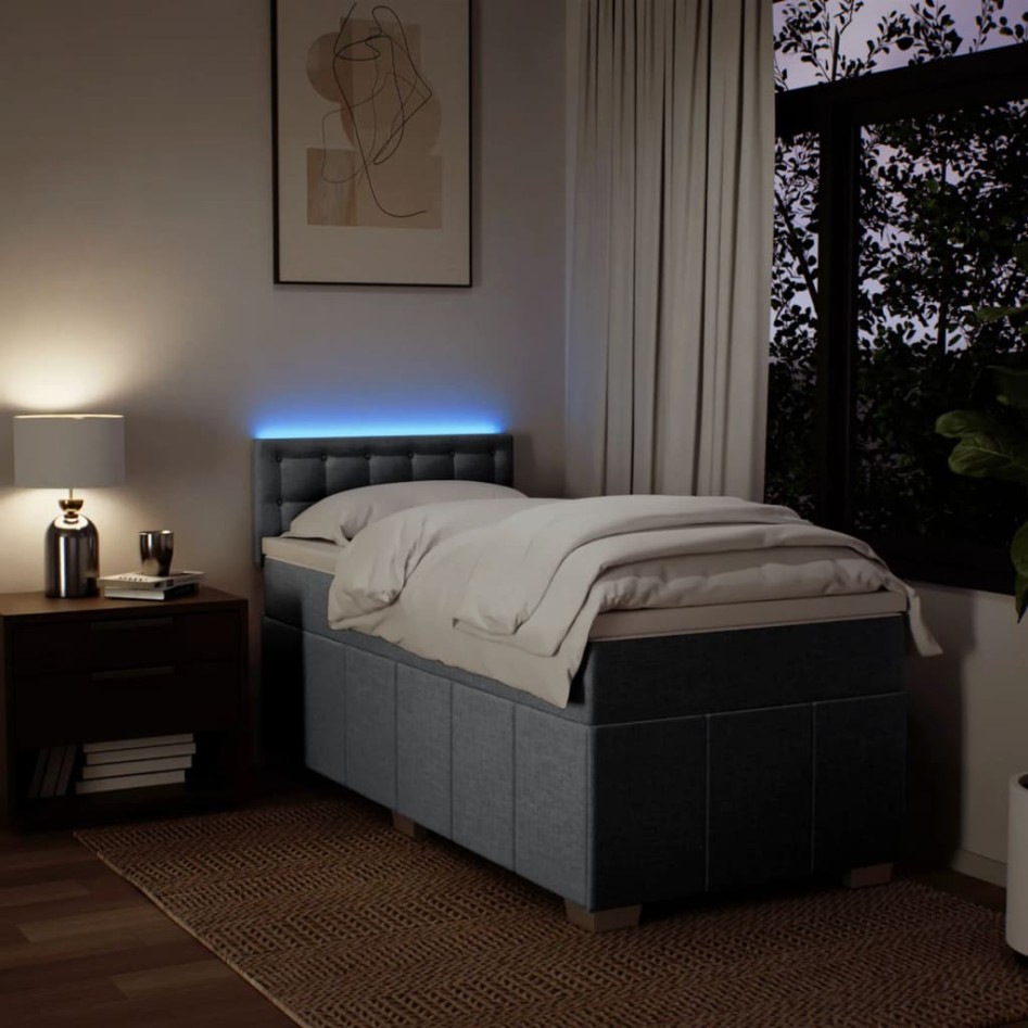 Cama box spring con colchón tela gris claro 80x200
