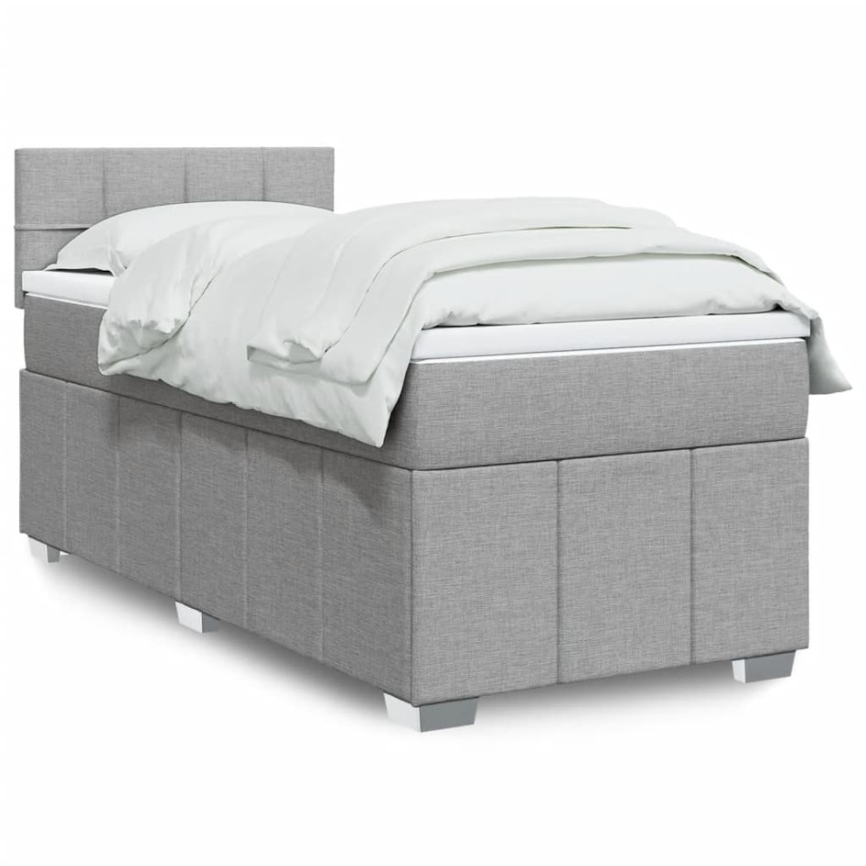 Cama box spring con colchón tela gris claro 90x190