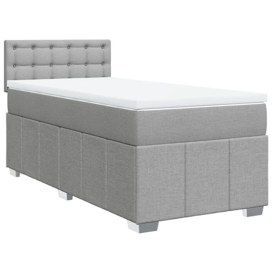 Cama box spring con colchón tela gris claro 90x190