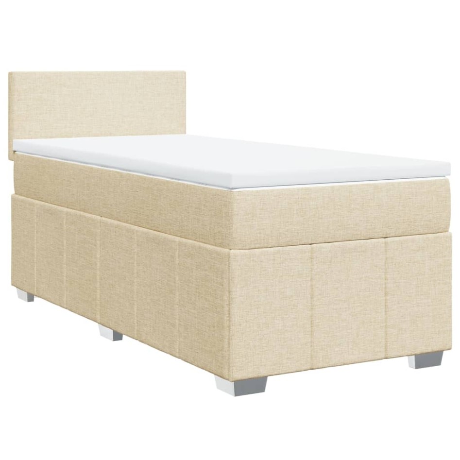 Cama box spring con colchón tela color crema 90x200