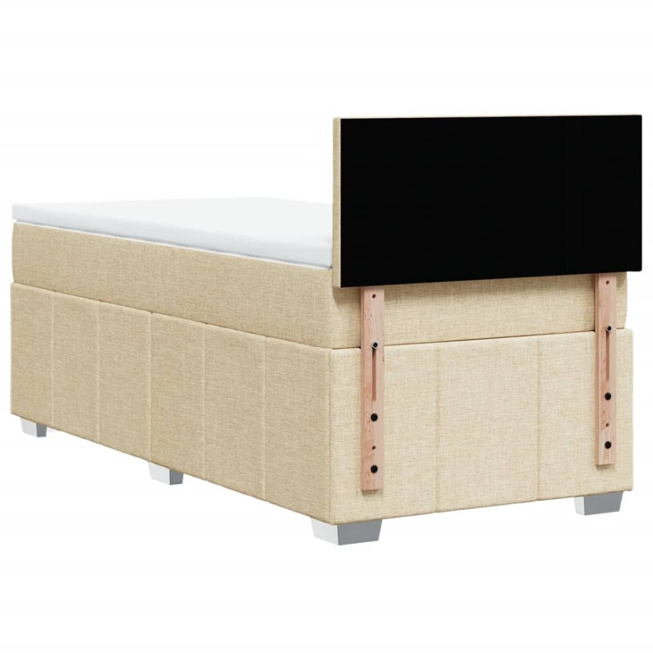 Cama box spring con colchón tela color crema 90x200