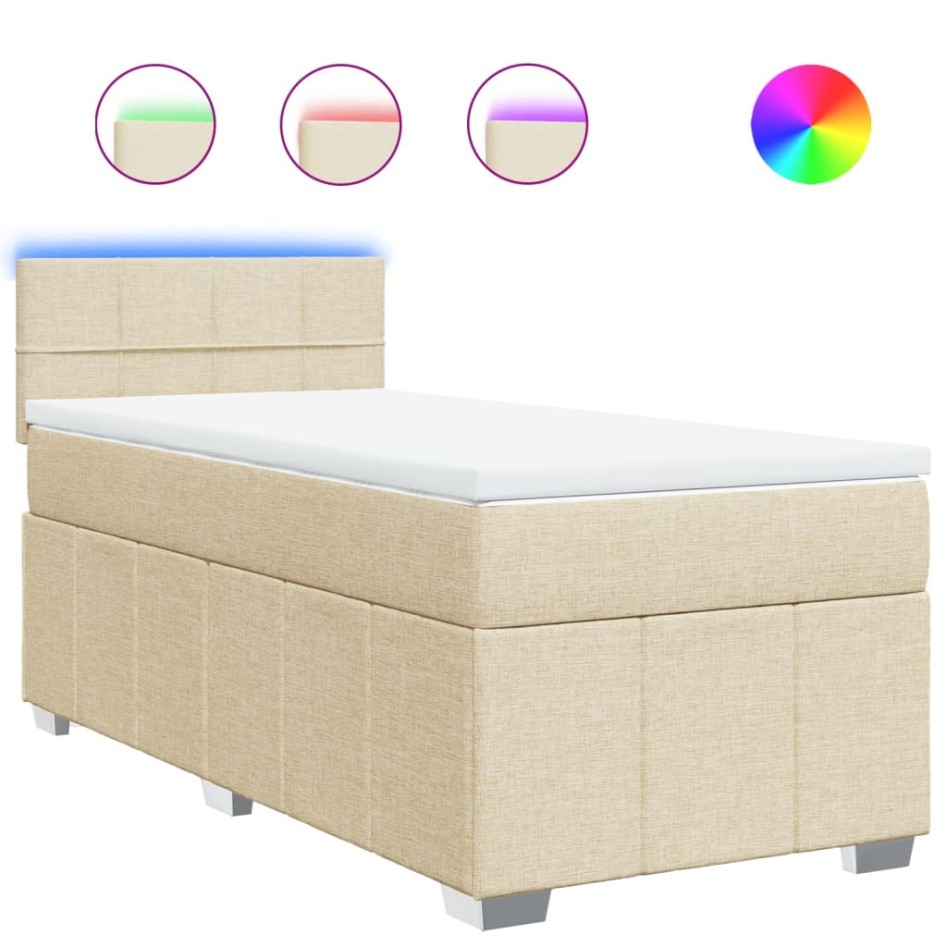 Cama box spring con colchón tela color crema 90x200