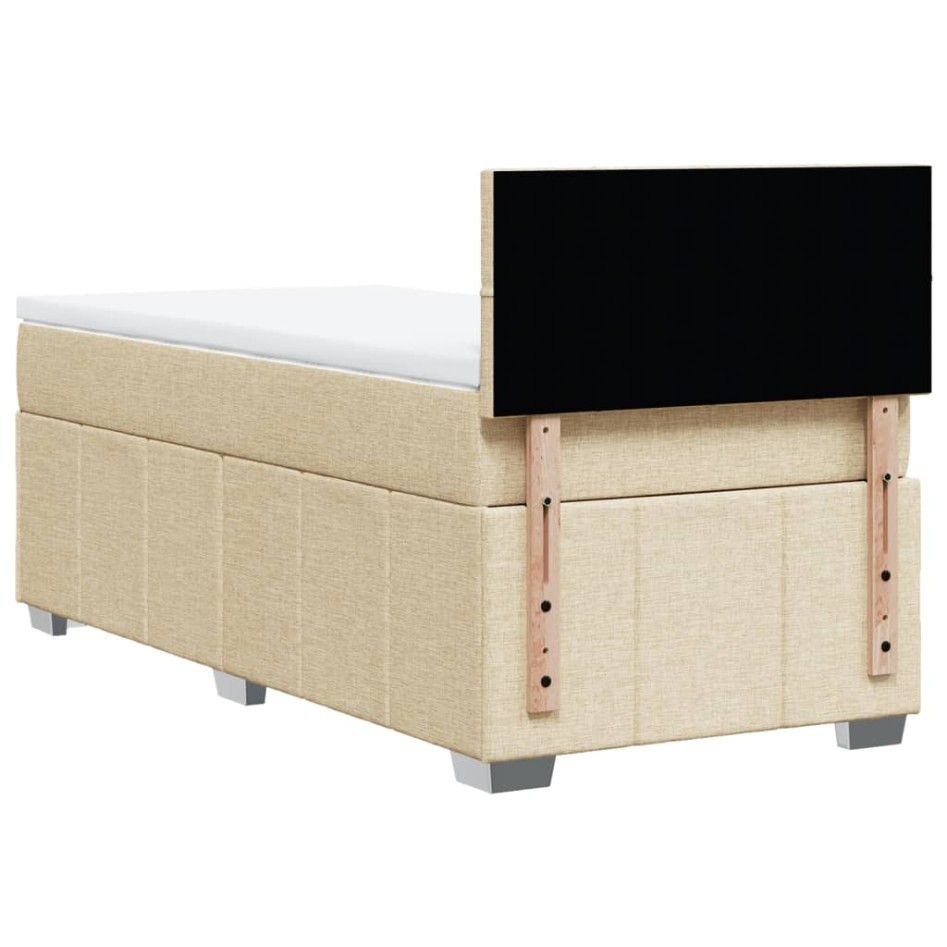 Cama box spring con colchón tela color crema 90x200