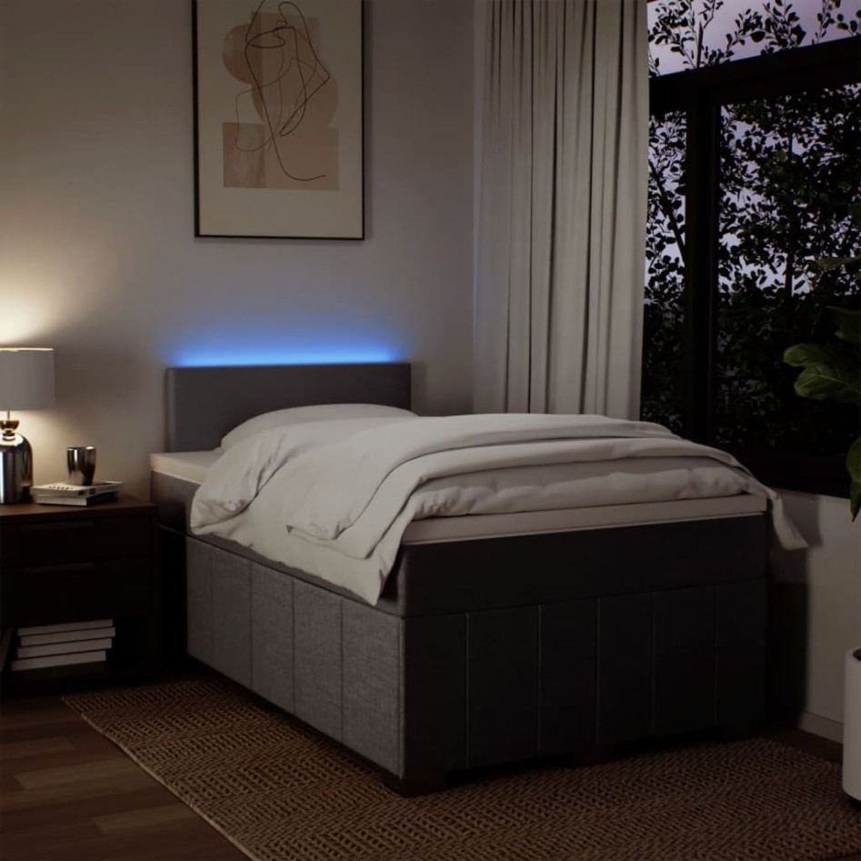 Cama box spring con colchón tela gris taupe 120x200