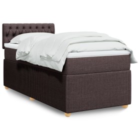 Cama box spring con colchón tela marrón oscuro 90x200