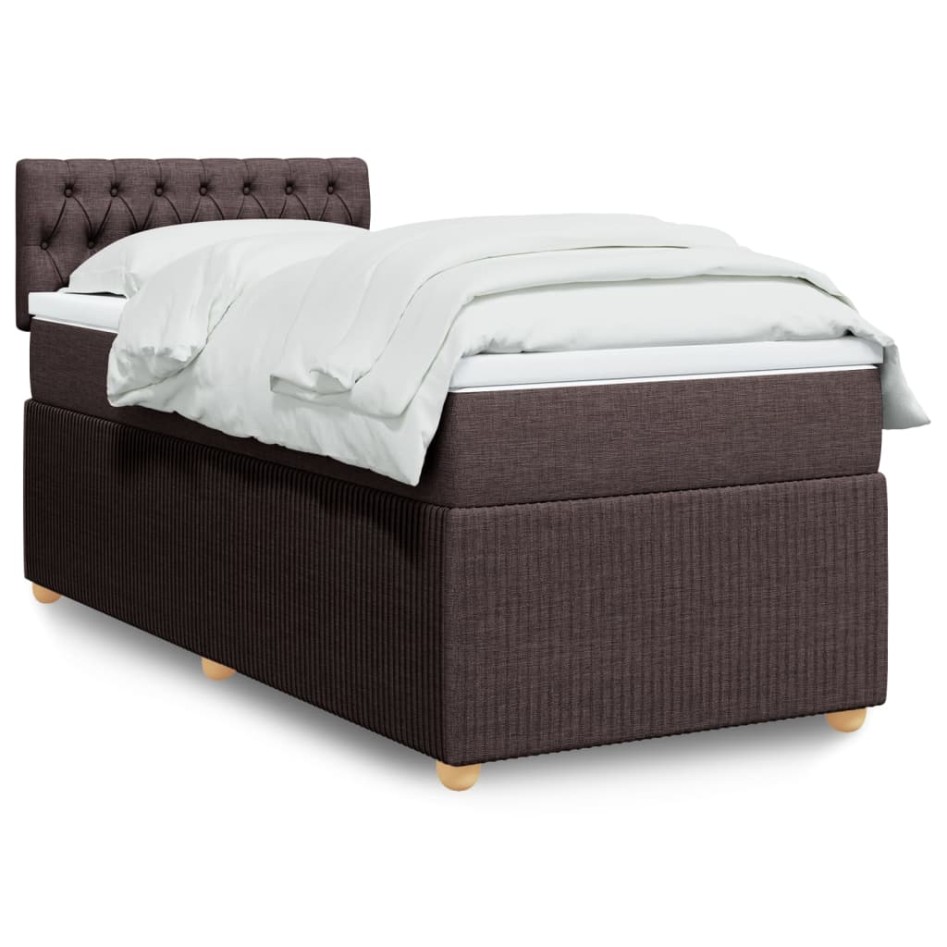 Cama box spring con colchón tela marrón oscuro 90x200
