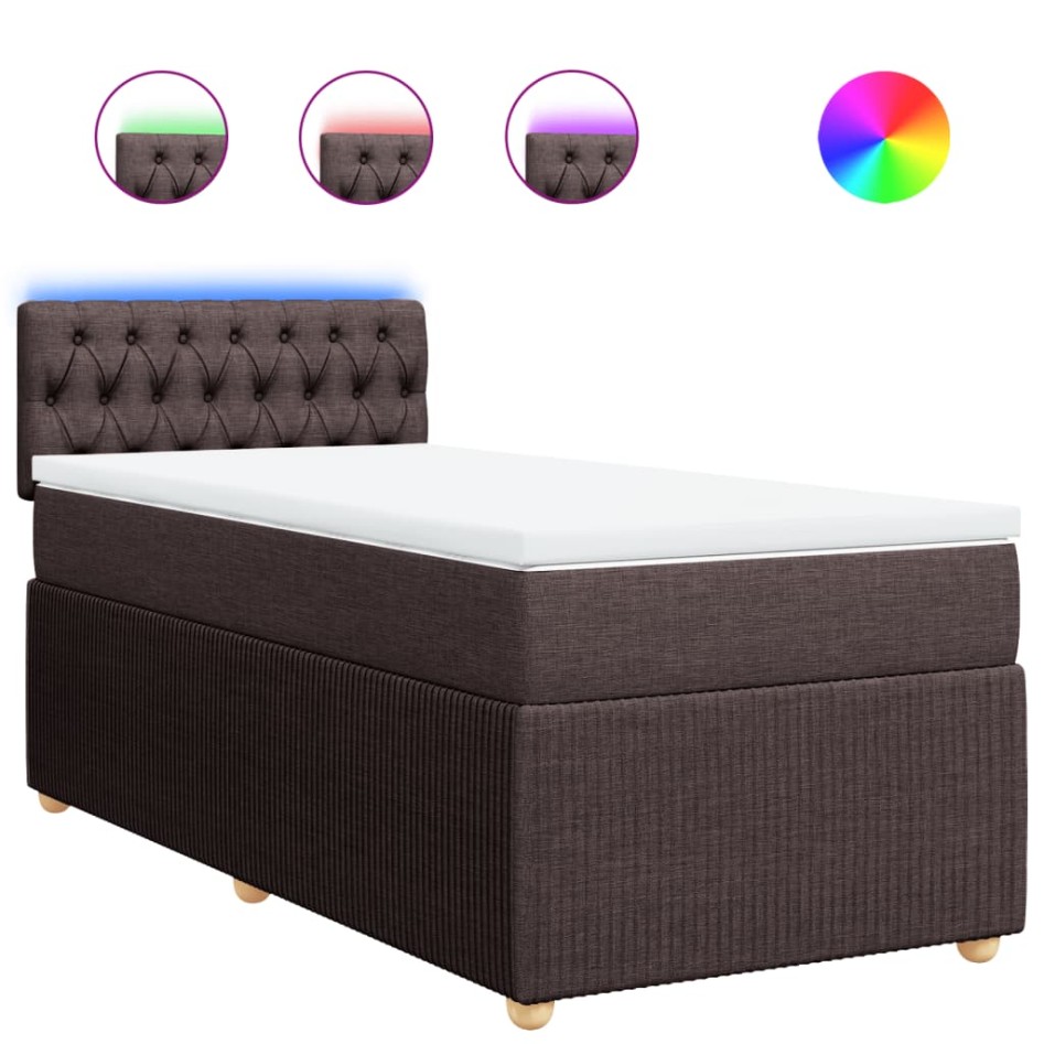 Cama box spring con colchón tela marrón oscuro 90x200