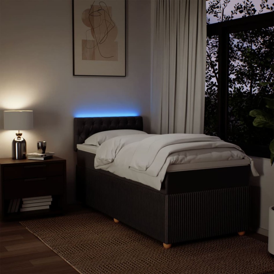 Cama box spring con colchón tela marrón oscuro 90x200