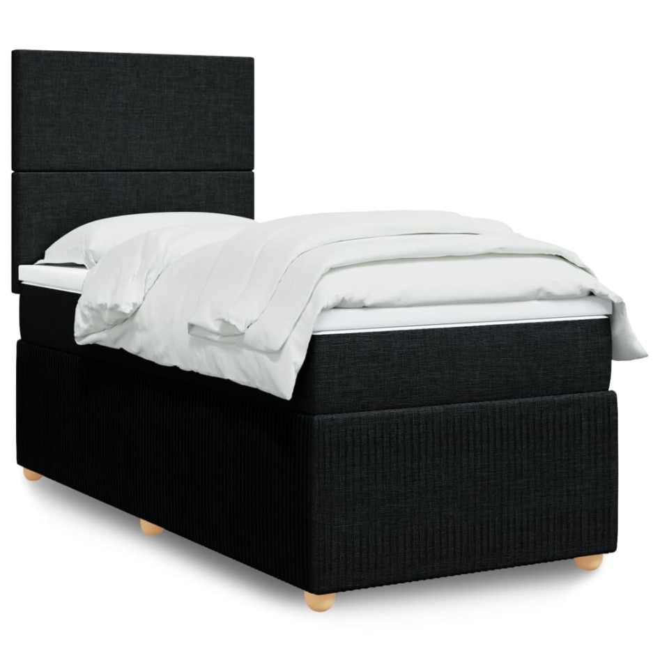 Cama box spring con colchón tela negro 80x200