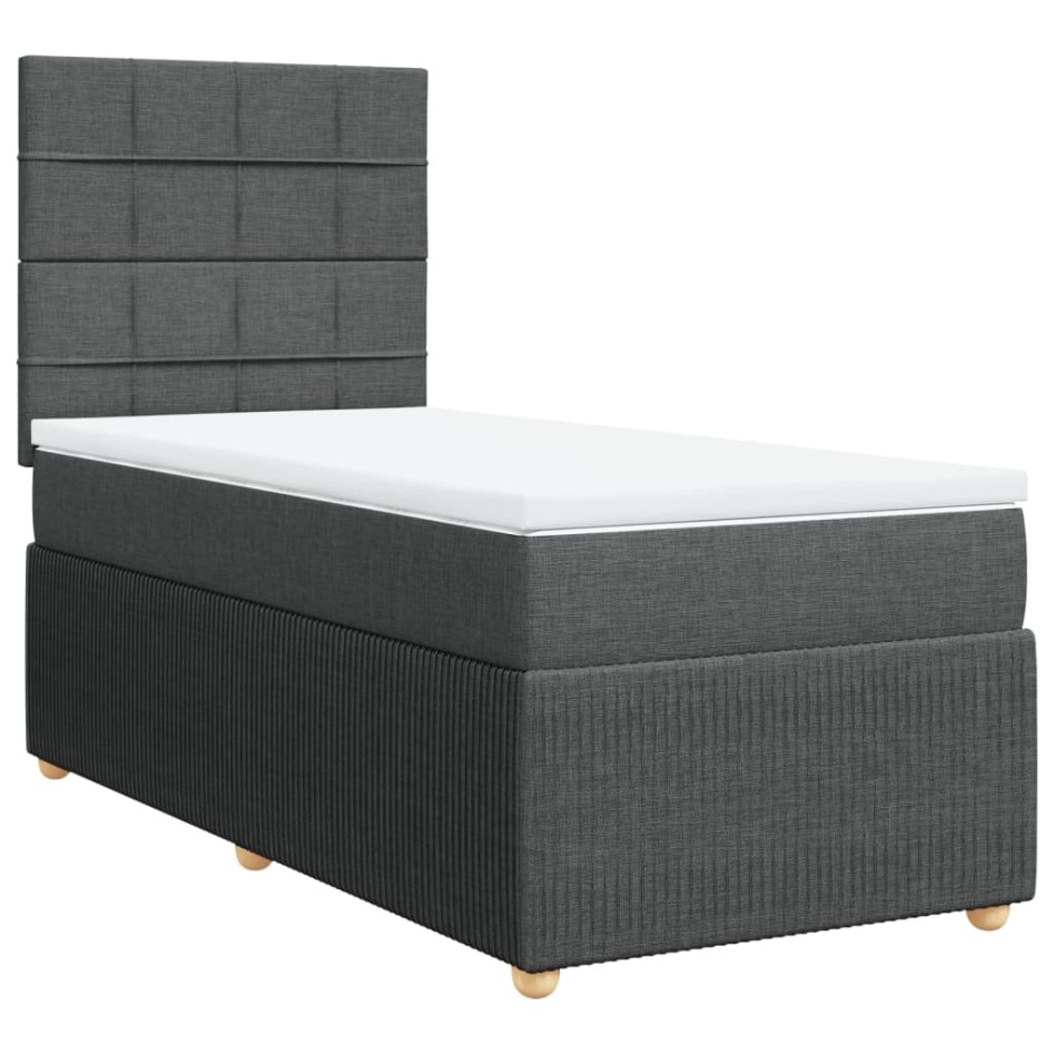 Cama box spring con colchón tela gris oscuro 80x200