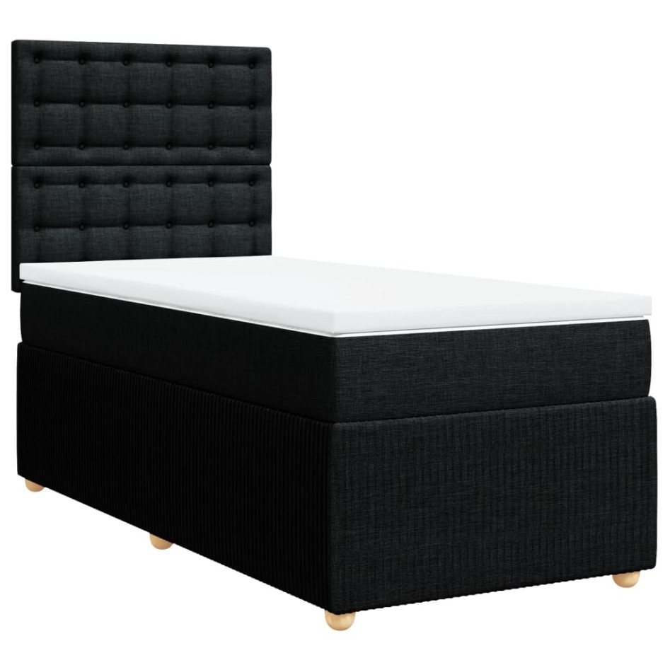 Cama box spring con colchón tela negro 90x200