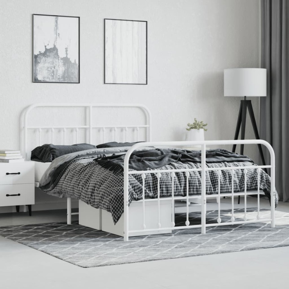 Estructura cama metal con cabecero y estribo blanco 150x200