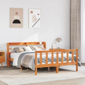 Estructura cama con cabecero madera pino marrón cera 140x200