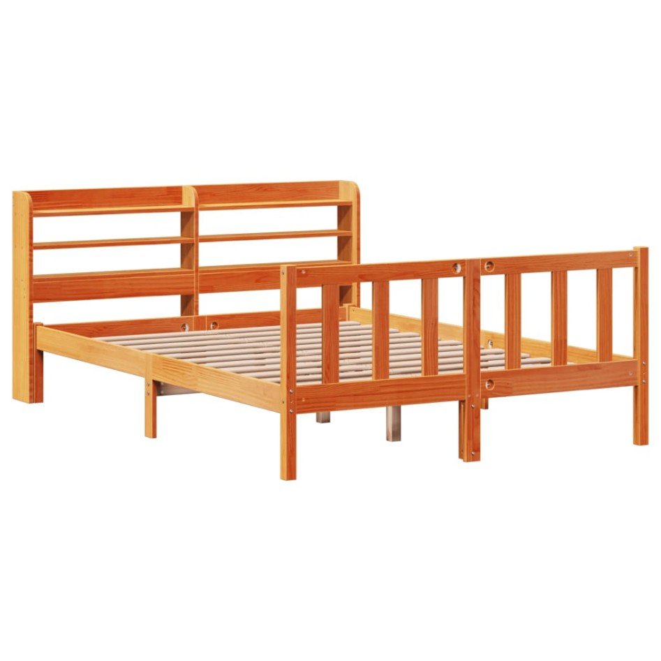 Estructura cama con cabecero madera pino marrón cera 140x200