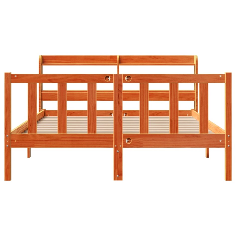 Estructura cama con cabecero madera pino marrón cera 140x200